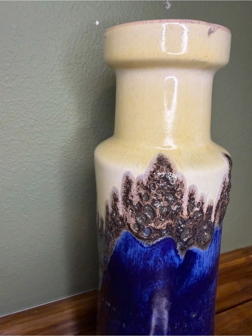 Ceramic Tall Blue and Cream Glazed Vase